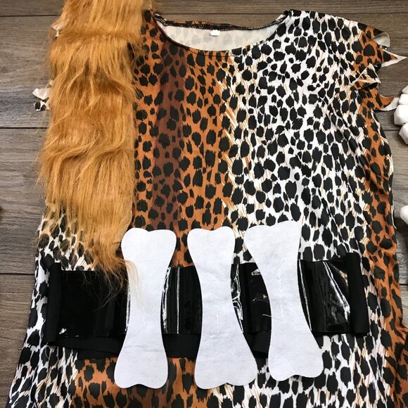 Cave Girl Costume Historical Stone Age Girls M Halloween, Primitive Cosplay NEW - Picture 8 of 9